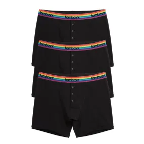 6" Fly Boxer Briefs 3-Pack - Cotton Black Rainbow Logo