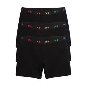 6" No Fly Boxer Briefs 3-Pack - Cotton Black X= Rainbow