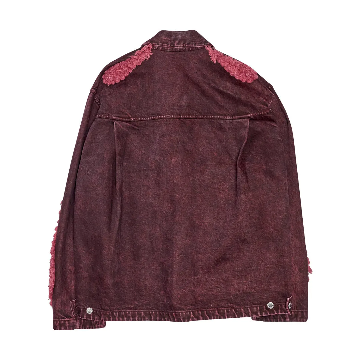 Acid Wash Denim Pleated Zip Up Jacket 'Burgundy'