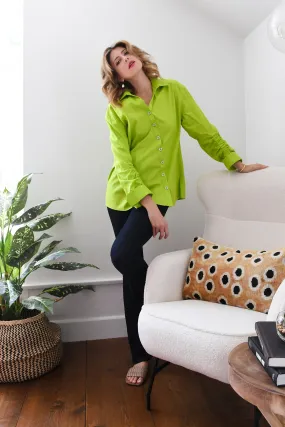 Lime Green Poplin Ruched Shirt