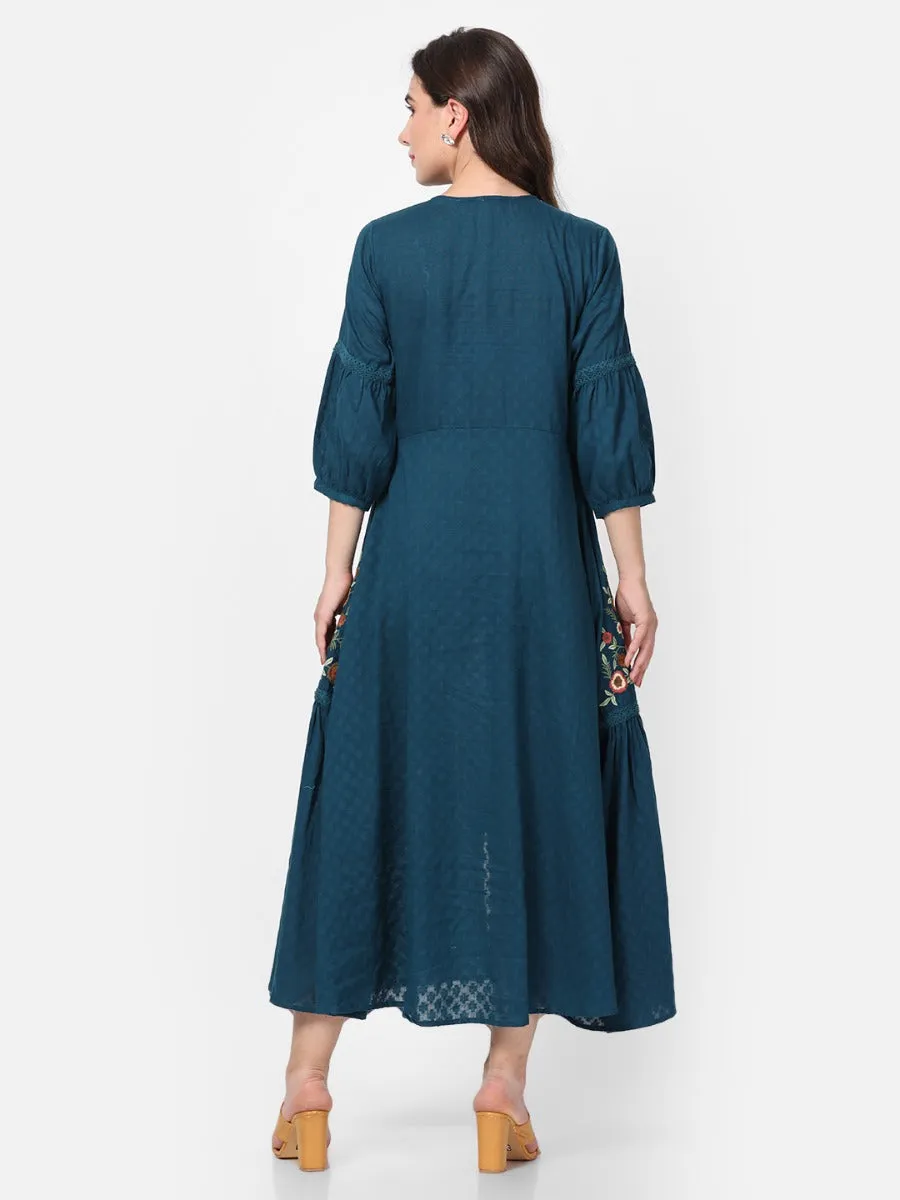 Peacock Blue Embroidered Dress