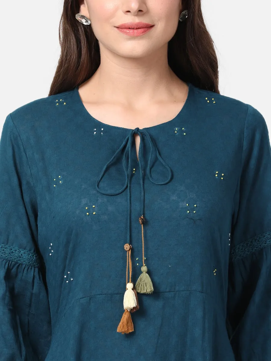 Peacock Blue Embroidered Dress