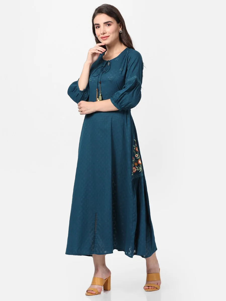 Peacock Blue Embroidered Dress