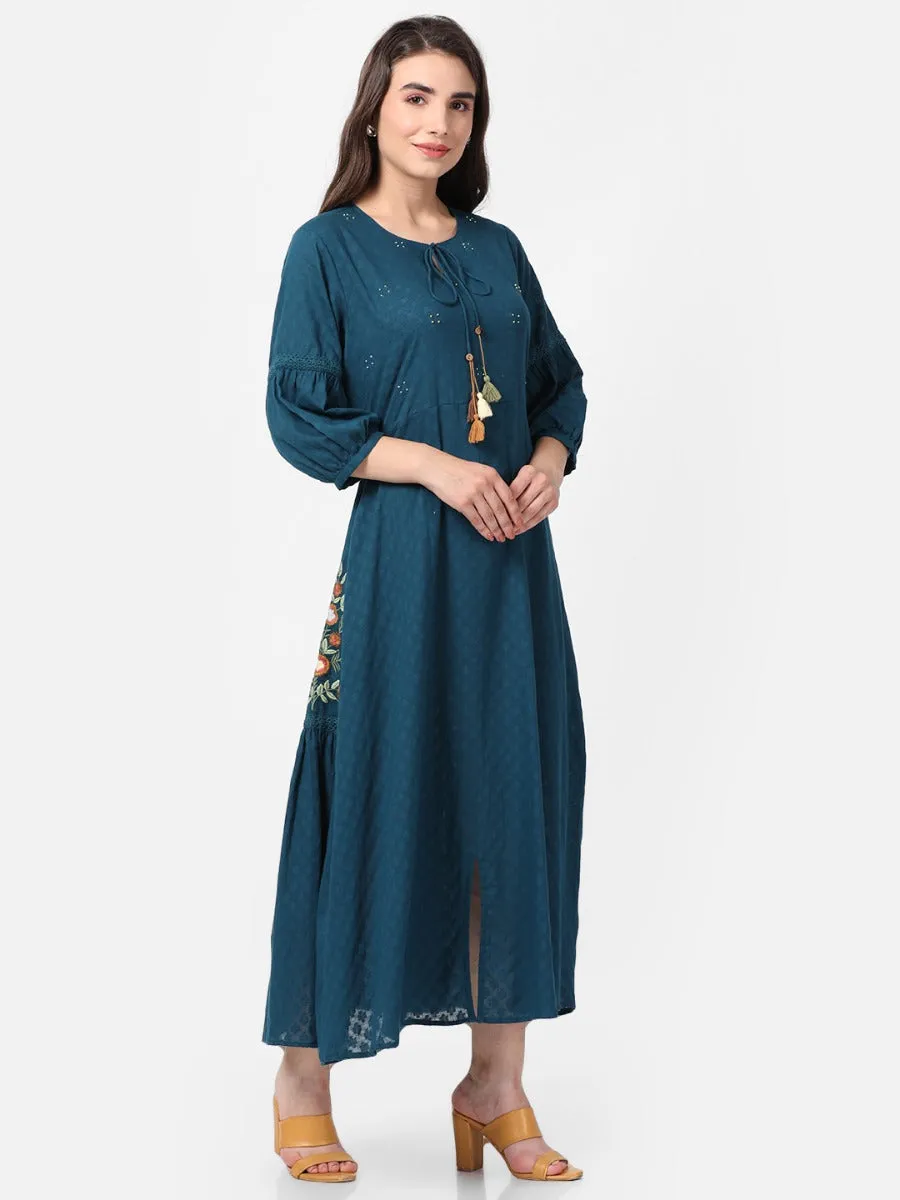 Peacock Blue Embroidered Dress