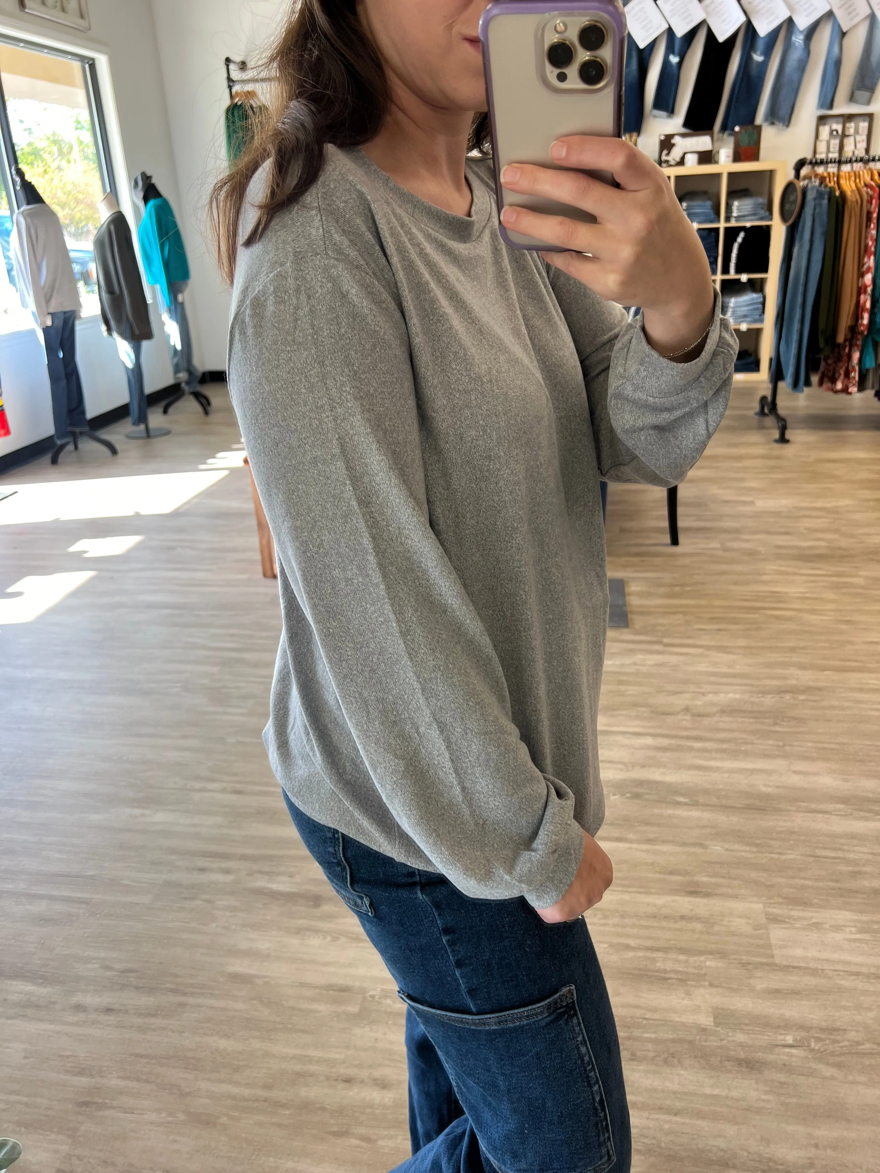 Softest Knit Lightweight Long Sleeve in Light Gray