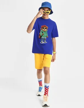 Teddy Tunes Blue Oversized Graphic Front Printed Boys T-shirt